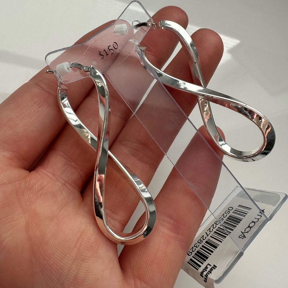 Silver infinity drop hoop earrings